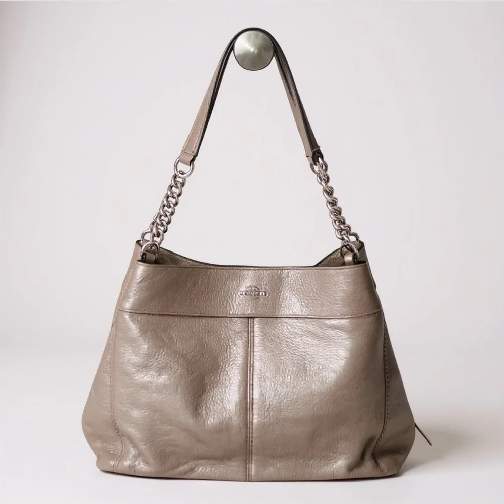 Coach Lexy Leather Shoulder Bag with Chain in Metallic Champagne